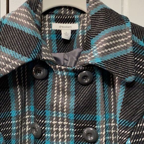 Dressbarn plaid Pea Coat teal/gray EUC size Small - Picture 5 of 11